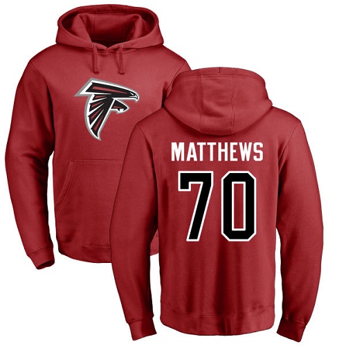Atlanta Falcons Men Red Jake Matthews Name And Number Logo NFL Football #70 Pullover Hoodie Sweatshirts->nfl t-shirts->Sports Accessory